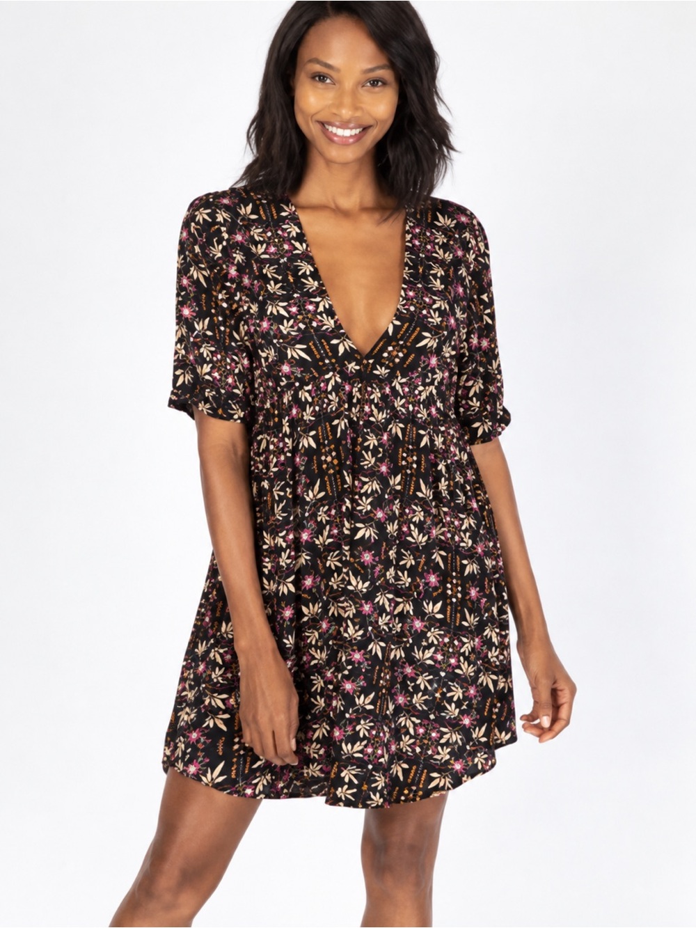Natural Life Oversized Stella Mini Dress Tunic Floral Babydoll Women Size M